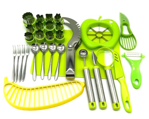 Genérico Lot de 30 emporte-pièces pour fruits et légumes : melon Baller Scoop, coupe-pastèque, éplucheur d'avocat, moules pour couper fruits, légumes, mini gâteaux et biscuits