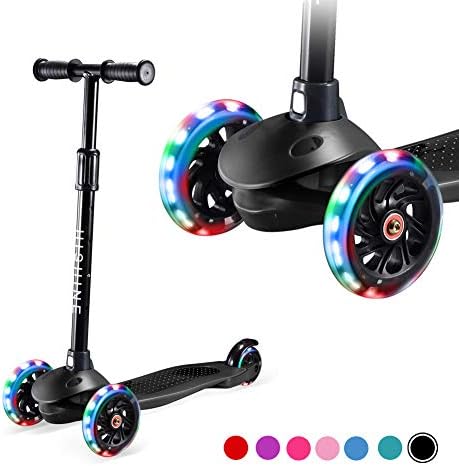 Kids Kick Scooters for Toddlers Boys Girls Ages 2-5 Years Old, Adjustable Height, Extra Wide Deck, Light Up Wheels, Easy to Learn, 3 Wheels Scooters, Black