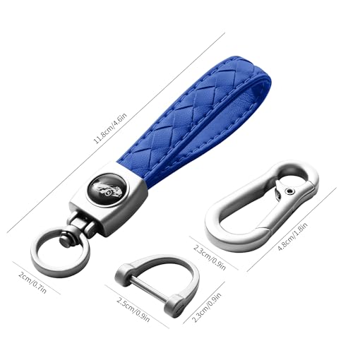 Image of Gkeygo Carabiner Keychain, Universal Heavy Duty Woven Handmade Leather Key Chain, Car Fob Key Keychains with 360 Degree Rotatable Snap Swivel and Anti-Lost D-Ring for Men and Women, Silver - Blue