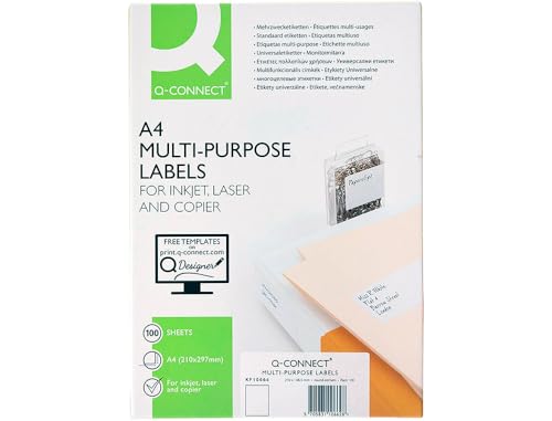 Q-Connect Etiqueta Adhesiva KF10664 Tamaño 210X297 Mm Fotocopiadora Láser Ink-Jet Caja Con 100 Hojas Din A4