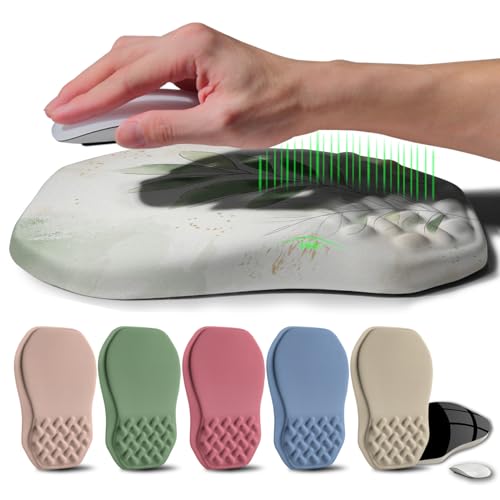 Gleamtide Ergonomic Raised Mouse Pad Wrist Support with Bilateral Slope Memory Foam Mousepad for Wrist Rest and Carpal Tunnel Pain Relief 11.8x7.9〃 Green Leaf