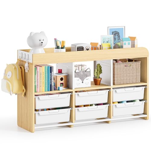 Classroom Storage Organizer with 6 Bins, 3 Shelves and Pegboard, White