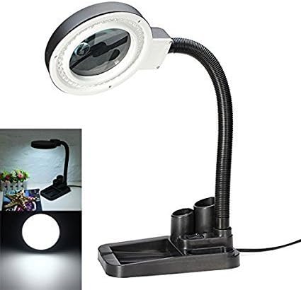 Moonee LED Lighted 5X 10X Magnifier Desk Lamp, 40 LED Magnifying Lamp Magnifier Adjustable Light, Desktop Magnifier Desk Lamp for Hobby, Crafts, Inspection, Reading Books, Newspapers, Jewelry, Sewing