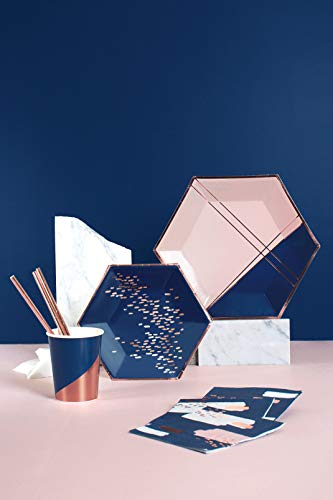 Harlow & Grey Erika Navy Party Napkin Set, 20 Ct, 5” Modern Abstract, Disposable Paper Cocktail, Bar, Dessert Napkins For Birthday, Wedding, Shower, Anniversary, Engagement, Holiday, Blue Pink Gold #TOP2