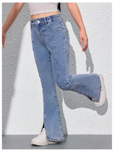 Floerns Girl's Split Hem Flare Leg Denim Pants Pearl Beaded Bell Bottom Jeans3