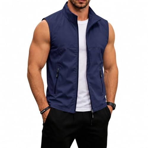 Cooling Vest for Men Athletic Running Breathable Zipper Sleeveless Jacket | Oversized, Loose Fit, Jacket, Multi Pockets, Comfy, Slouchy Tops, Going Out, Streetwear, Casual, Soft, Stretch, Cardigan