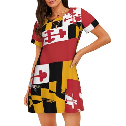 Chemise de nuit pour femme légère motif drapeau du Maryland à manches courtes