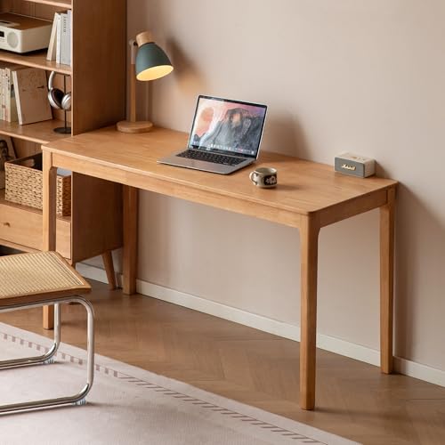 Image of YESWOOD Solid Wood Computer Desk, Vintage Home Office Desk, Writing Desk, Mid Century Modern Wood Desk for Home Office, Study, Gaming Natural Wood 47.24 inch W