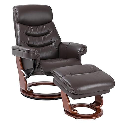 Sillón reclinable giratorio marrón de cuero miniatura 1