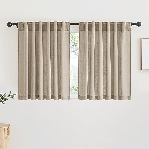 RYB HOME Linen Semi Sheer Kitchen Window Curtains Over Sink 36 inches Length
