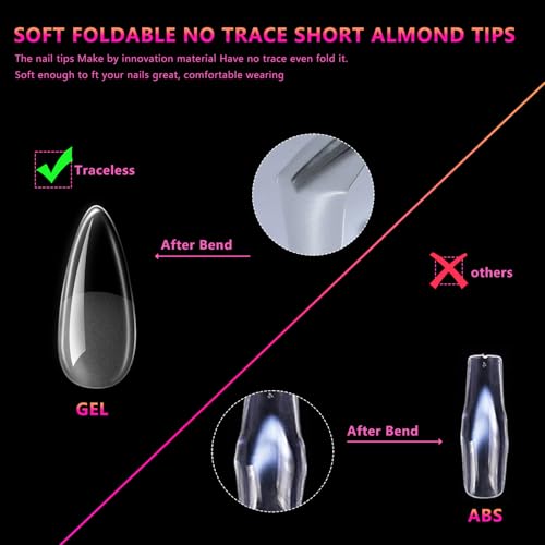 Almond Fake Nail Tips - 216Pcs Pre-Shaped Almond Gelly Tips for Full Cover Acrylic Nail Extensions, French Style, 12 Sizes - Perfect for DIY Salon or Professional Use