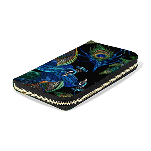 AGONA Womens Wallet Blue Peacocks Wallet for Women Long Wallet PU Leather Zip Around Phone Clutch Handbag Card Holder Purse Girls Men4