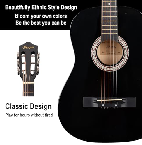BESYOU 38in Beginner Guitar Acoustic Guitar Basic Starter Kit Tuner Capo Strings Winders Strap Picks Student Kids Adults Guitar Pickguard with Gig Bag