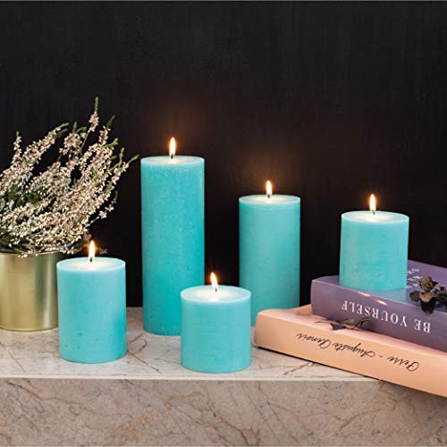 Candwax 3X8 Pillar Candle Set Of 2 - Decorative Rustic Candles Unscented And No Drip Candles - Ideal As Wedding Candles Or Large Candles For Home Interior - Turquoise Candles #TOP6