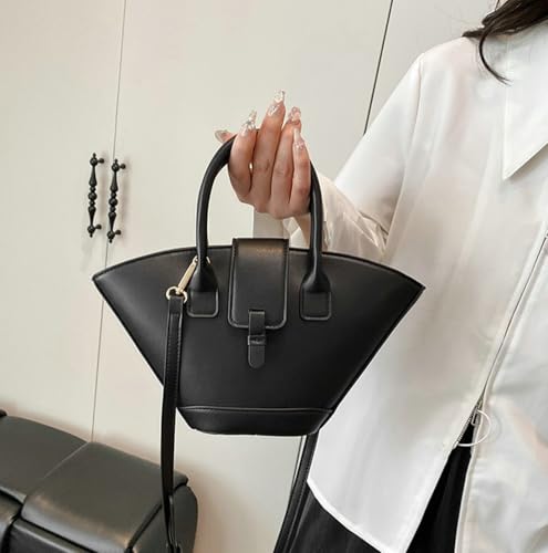 Trendy Fan-shaped Bucket Bag for Women Retro PU Leather Shoulder Crossbody Bag with Top Handle Satchel Purse4