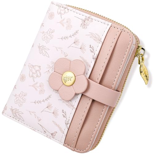 Image of Farcauo Cute Floral Womens Wallet Small Wallets for Women Thin Pink Women's Wallet Kawaii Flower Card Wallets for Women Ladies
