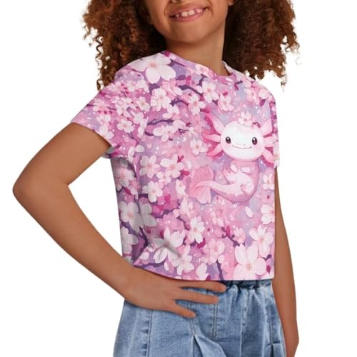 Image of Girl Crop Top Shirts for Summer Cute T Shirts Short Sleeve Tees for Kids 5-16