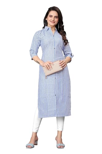 Image of Women Striped Cotton Straight Kurta (Pink)