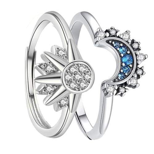xinyee Sun and Moon Ring Set Stackable Women's Ring, Adjustable Women's Ring Matching Ring as Best Friend and Couple Friendship Ring, Sun and Moon Stackable Ring for Girls