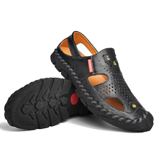 Men's Closed Toe Slip on Fisherman Sandal, Closed Toe Comfortable Leather Water Shoes, Non Slip Hiking Sandals for Travel Trekking Camping