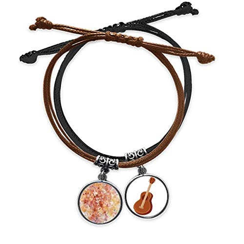 Pulsera de cuerda con pintura de flores de verano ajustable de cuero con dije de guitarra