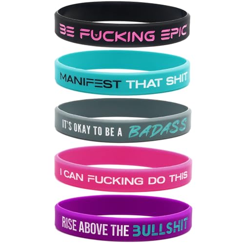 Sweary Affirmation Bracelets (Set of 5) - Motivational Swear Word Jewelry for Women: Be Fucking Epic, Manifest that Shit, I Can Fucking Do This, Rise Above the Bullshit, Be A Badass4