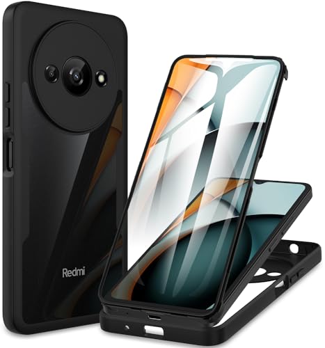 CENHUFO for Xiaomi Redmi A3 Case, Built-in Screen Protector 360 Full Body Protective Rugged Bumper Phone Shockproof Case for Xiaomi Redmi A3 - Black