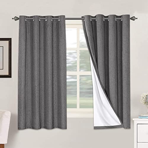 H.VERSAILTEX 100% Blackout Linen Curtains 63" L 2 Panels Grey