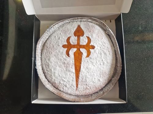 Tarta de Almendra de Santiago 1kg - Dulce gallego - Sin Gluten y Sin Lactosa - Regalo gourmet - 100% Artesanal - Almendra Marcona - Sin Aditivos - Postre para celebraciones - Ingredientes naturales