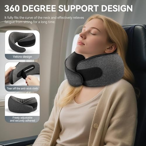 Image of SZXYX Travel Pillows - 100% Pure Memory Foam Neck Pillow for Airplanes, Comfortable Breathable Cover, 360 Support Stowable Pillows for Sleeping, Car, Airport Travel Essentials, Pigeon Grey
