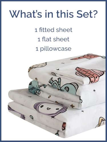 Image of Kids Twin Size Robot Bed Sheets - 3 Piece Kids Robot Sheet Set - Galaxy Space Bedding - Ultra-Soft, Cute & Cozy - Breathable & Machine Washable - Wonderful Bed Set for Boys, Girls, Teens & Toddlers