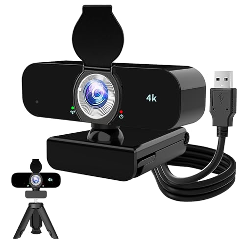 Lusinx 4K Webcam Microphone/Tripod, USB Web Camera for