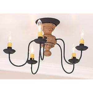 Irvins Tinware 9183H1 5 Light Thorndale Ceiling Light in Hartford Black Over Red Wood Primitive Country Lighting