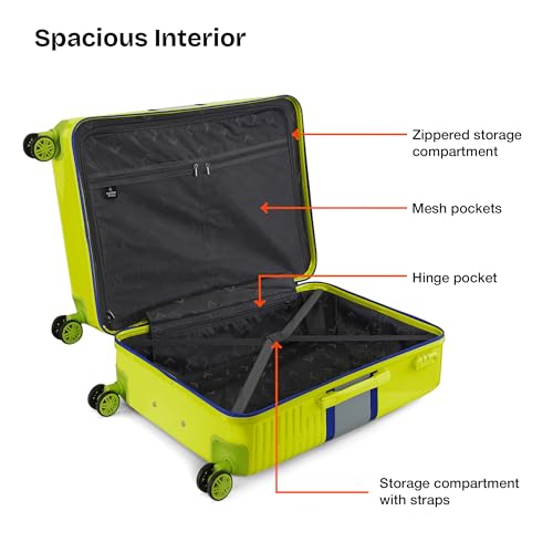 Image of Nasher Miles Mexico Hard-Sided Polycarbonate 8 Wheels Double Spinner Check-in Luggage Neon Green and Grey 28 inch |75cm Trolley Bag, Large
