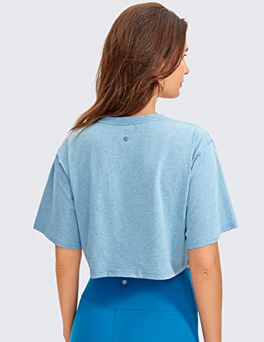 Image of CRZ YOGA Pima Cotton High Neck Crop T-Shirt | Workout, Naturally Soft, Loose Fit, Short Sleeve Tops for Women