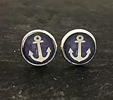  Handmade Ohrstecker Anker blau 10mm Motiv silber Glas-Cabochon Ohrringe handgemacht by Schmuckphantasen maritim Ahoi Damen Mädchen handmade Schiff Kreuzfahrt Ostsee Strand Urlaub am Meer