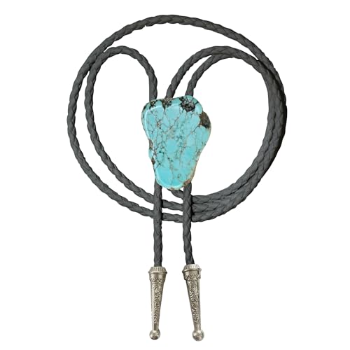Image of Daisy Del Sol Bolo Tie Turquoise Stone Braided Vegan Faux Leather Silver Tips Handmade Necklace Adjustable Boho Western Jewelry