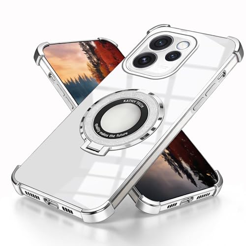 Wousunly Compatible with Oppo Reno 15 Pro 5G Case Clear with Stand 360°Magnetic,Phone Case for Reno 15 Pro 5G with Ring Kickstand Silicone Slim Transparent Protective Cover (White)