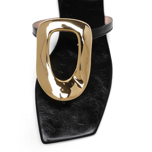 Flip-Flops Sandals for Women Comfortable Open Square Toe Slip on Beach Thong Sandals Casual Fashion Ladies Slipper Dressy Metal Decoration Summer Shoes.4