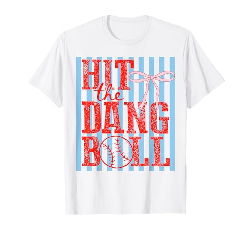 Vintage Pink Bow Hit The Dang Ball Baseball Mama T-Shirt