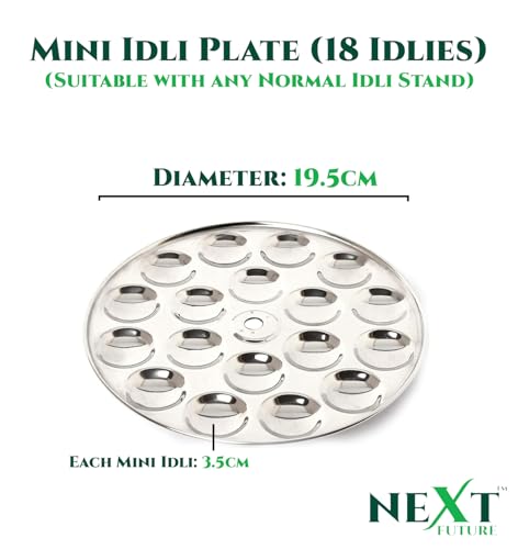 Image of Next Future 5-Star Stainless Steel Mini Idli Plates set of 3 | Mini Idli Stand | Mini Idli Maker Stand with 54 Idli Kulis, High Polish with Rod Picker Handle (3 Plates)