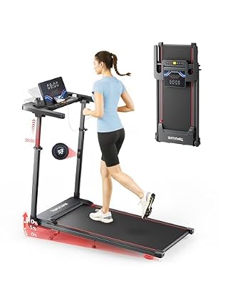 TOPUTURE Walking Pad with Adjustable Handle Bar & Incline, Foldable Treadmills for Home, Portable Walking Pad with Desk, LED Display & App and Remote Control