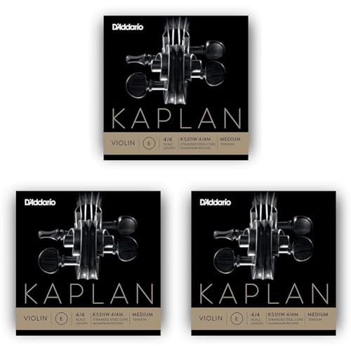 D'Addario Kaplan Nicht-Pfeifende Violinensaite - Einzelsaite E - KS311W 4/4M - Violinsaiten - 4/4 Skala, Mittlere Spannung (Packung mit 3)
