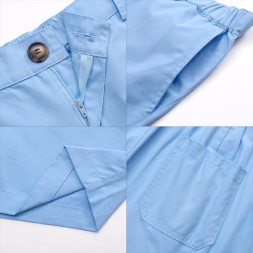 Image of Oymyakon Men's 6 Inch Shorts Casual Cotton Flat Front Chino Shorts Summer Elastic Waist Pull On Short with Pockets