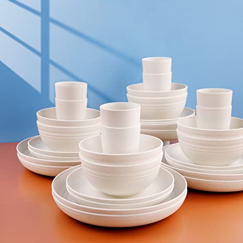 Supernal Wheat Straw Dinnerware Sets,Dinnerware Sets For 8,Microwave Dishwasher Safe,Unbreakable Dinnerware,Reusable Tableware Set,Beige Set 16Pcs Plates, 8Pcs Bowls, 8Pcs Cups. #TOP2