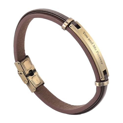 Qina C. Personalized Custom Mens Leather Bracelet Engraved Text Stainless Steel Wristband Gift f/Boyfriend Dad Husband4