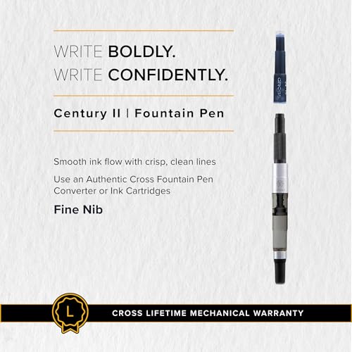 Image of Cross Century 2 Black micro knurl Fountain pen (fine) with matte black PVD trim in luxury gift box