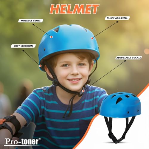Image of Protoner Kids Skating Protection Kit with Helmet, Knee Pads, Elbow Pads and Wrist Guards,Multiple Colors & Sizes (Blue, Small)