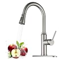 Arofa Kitchen Faucet with Pull Down Sprayer, Brushed Nickel Kitchen Sink Faucet 1-3 Hole Single Handle High Arc Stainless Steel Commercial Modern Kitchen Faucets for RV/Laundry/Outdoor/Farmhouse Sink