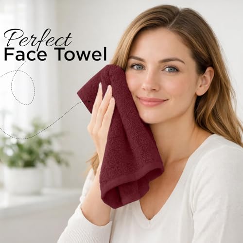 Image of DAN RIVER 12-Pack Premium 100% Cotton Pomegranate Face Towels for Bathroom - Reusable Face Wash Cloths for Showering 12x12 Inches - 550 GSM Super Soft & Absorbent Luxury WashCloths for Body, Spa & Gym